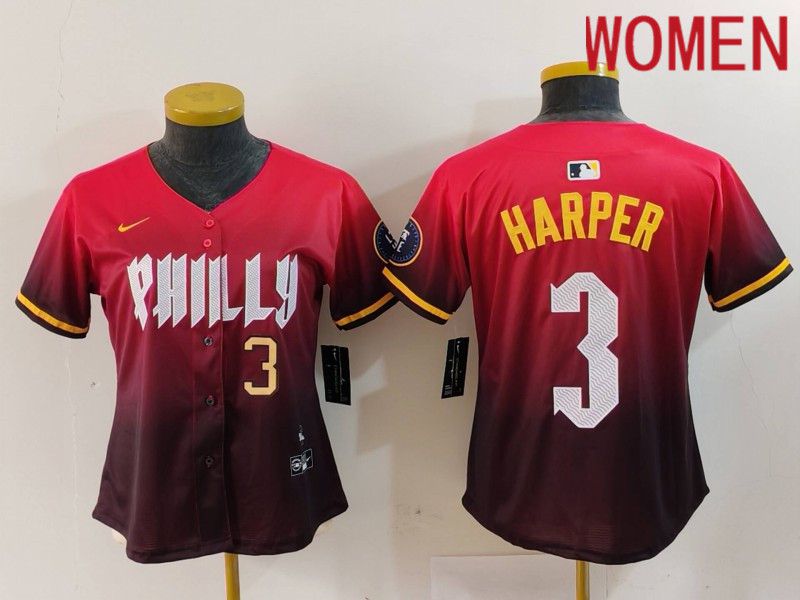 Women Philadelphia Phillies #3 Harper Red City Edition 2024 Nike MLB Jersey style 2